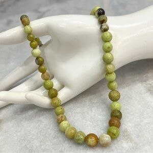 Green Opal Sterling Silver Bead Necklace